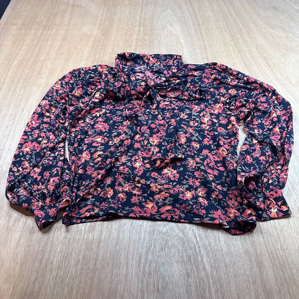Zara Floral Blouse Small Tie Neck Sheer Lightweight Spring Summer Top